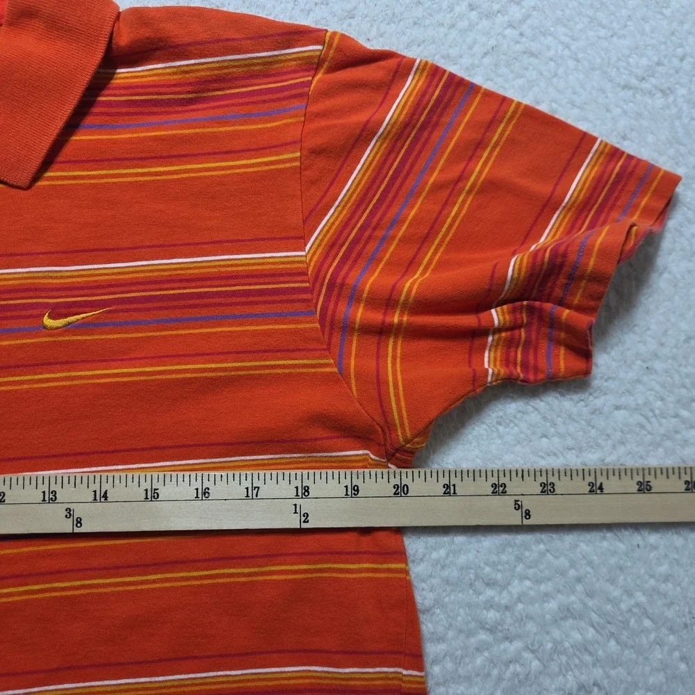 Y2K Nike Polo Mens Medium Short Sleeve Yellow Swoosh Orange Striped